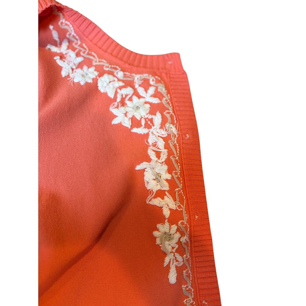 Vintage Women's Hand Embroidered Beaded Floral Cardigan MEDIUM Coral Pink VTG - Picture 6 of 10